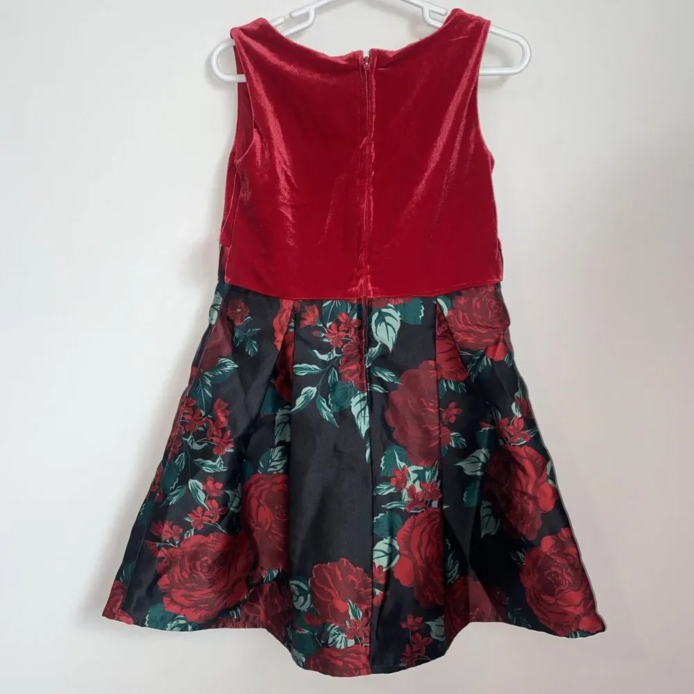 NEW NWT Girls Sz 5 Red Velour and Black Floral Sleeveless Dress CHILDRENS PLACE - Picture 2 of 10